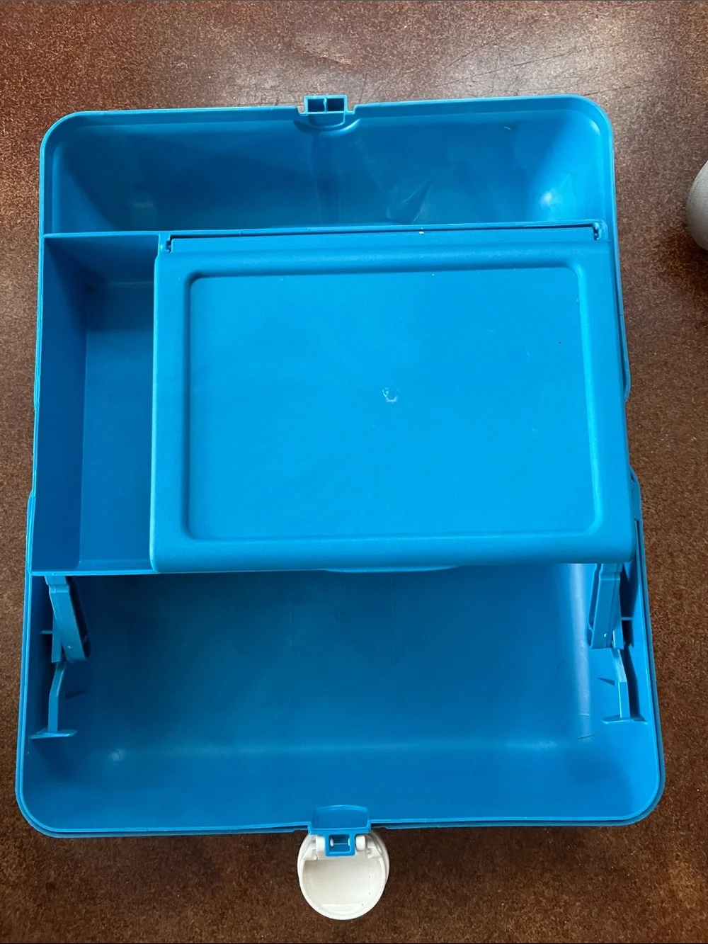 Vintage Blue Caboodle Portable Makeup Carry Case with White Handle